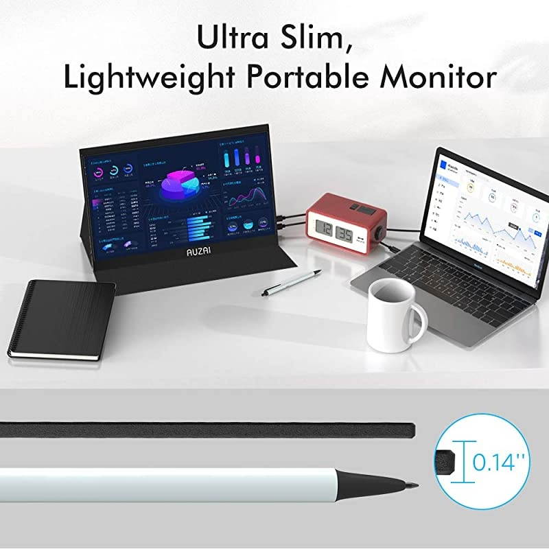 Portable Monitor -  15.6" Ultra Slim Portable Computer Monitor, FHD IPS Panel & USB-C HDMI, 100% sRGB HDR Monitor, Eye Saver & Flicker Free for Desktop Laptop PC Smartphone Xbox PS4