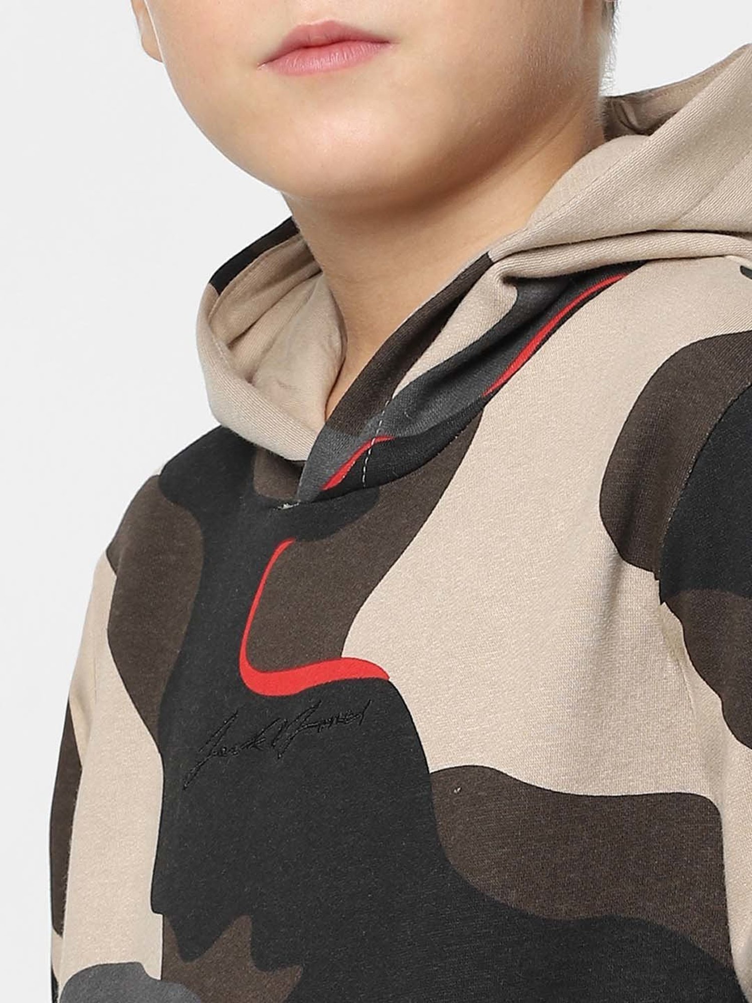 Jack & Jones Junior Beige & Teal Blue Cotton Camouflage Full Sleeves Sweatshirt