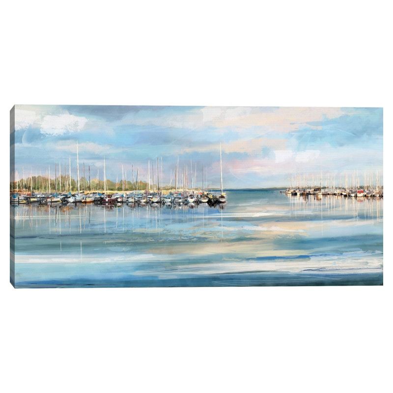 27" x 54" Harbor by Studio Arts Canvas Art Print Blue - Masterpiece Art Gallery