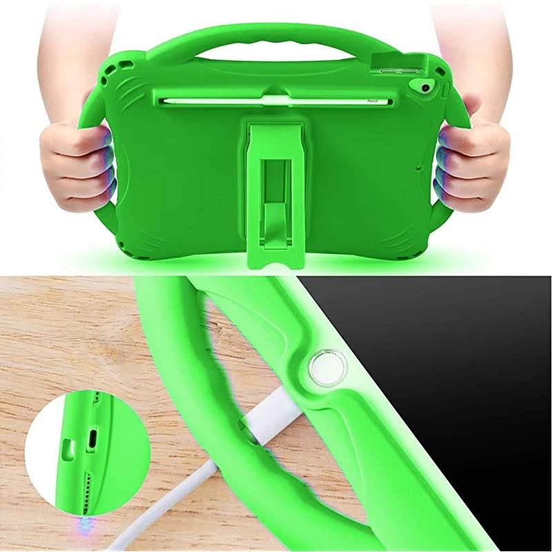 Kids case for New ipad 10.2 2020/2019, iPad 8th/7th Generation Case for Kids,with Tempered Glass Screen Protector and Strap,Premium Silicone Shockproof ipad 10.2" 2020/2019 Cover.. (Green)