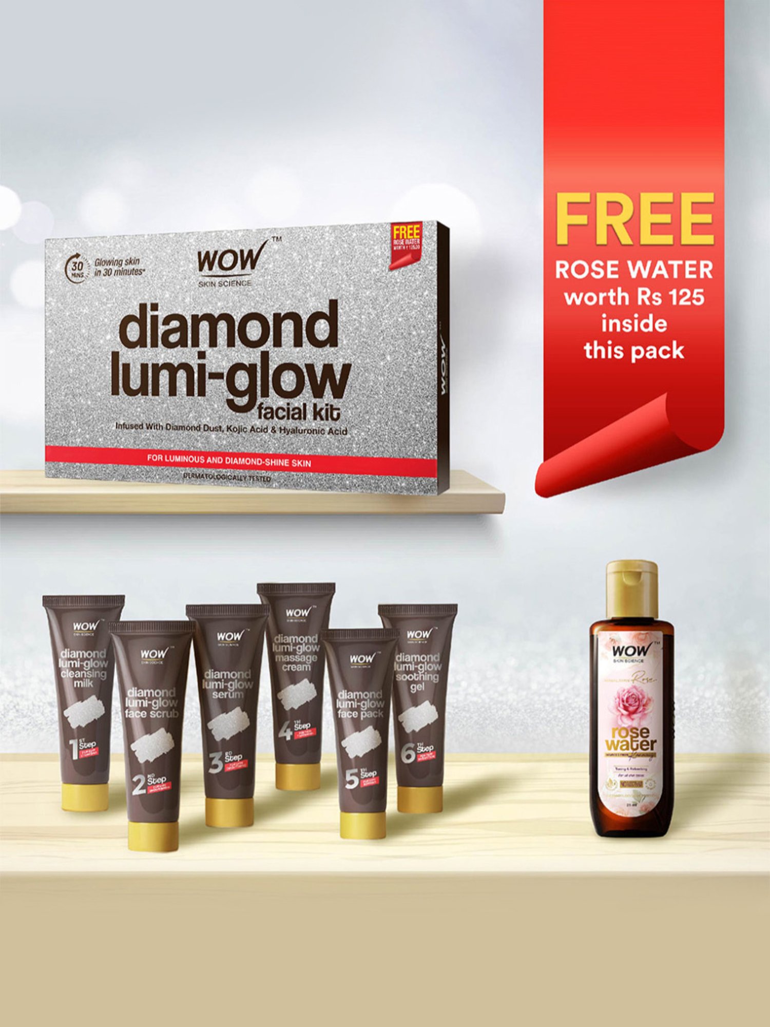 Wow Skin Science Diamond Lumi-glow Facial Kit with Rose Water