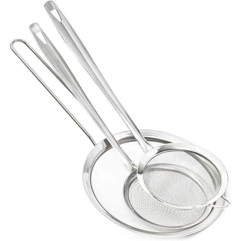 Set of 3 Juvale Skimmer Spoon, Stainless Steel Fine Mesh Sieve Ladle for Grease Strainer Cooking Frying Hot Pot in 3 Sizes