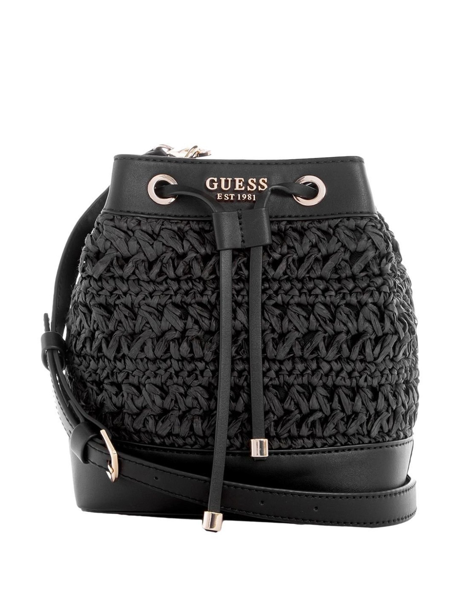 Guess Black Woven Bucket Bag
