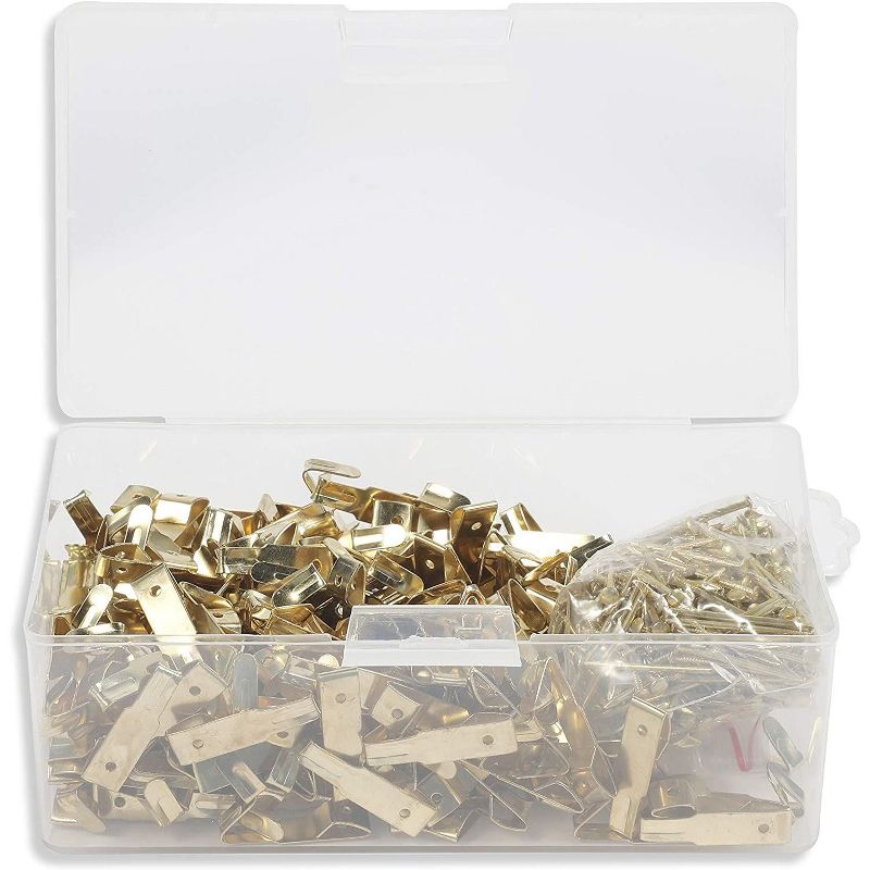 Okuna Outpost 200 Pack Heavy Picture Frame Hanger Wall Hooks with Screws, Gold, 1.2"