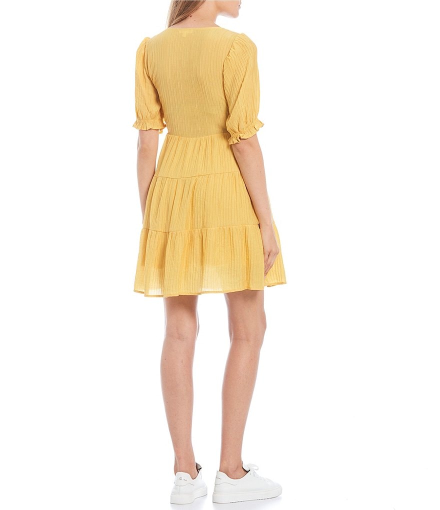 Blu Pepper Puff Sleeve Tiered Dress