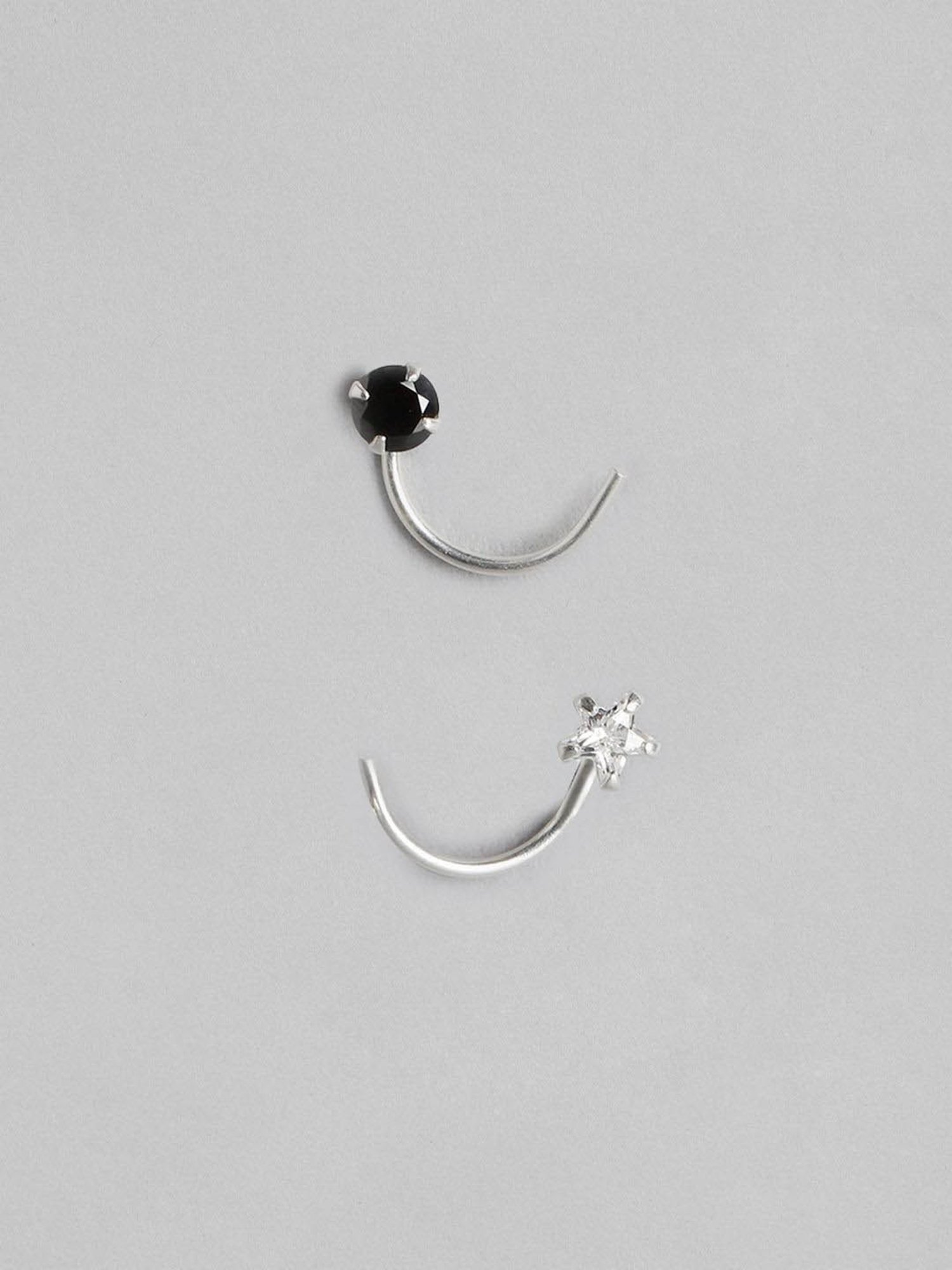Zavya 925 Silver Minimal Nose Pin for Women - Set of 2