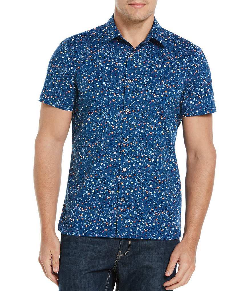 Perry Ellis Floral Print Stretch Short-Sleeve Woven Shirt