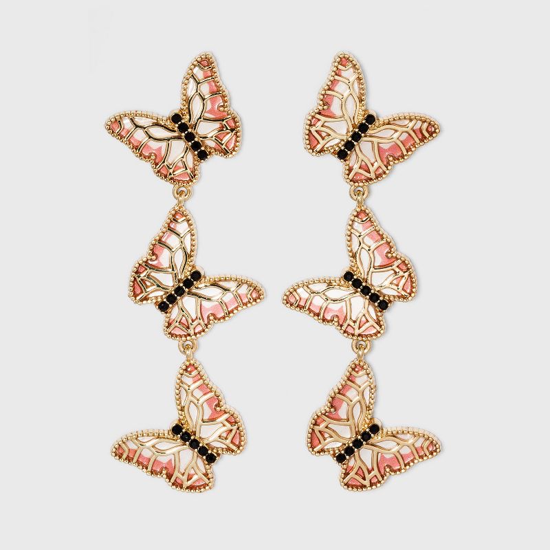 SUGARFIX by BaubleBar Stacked Butterfly Drop Earrings - Pink