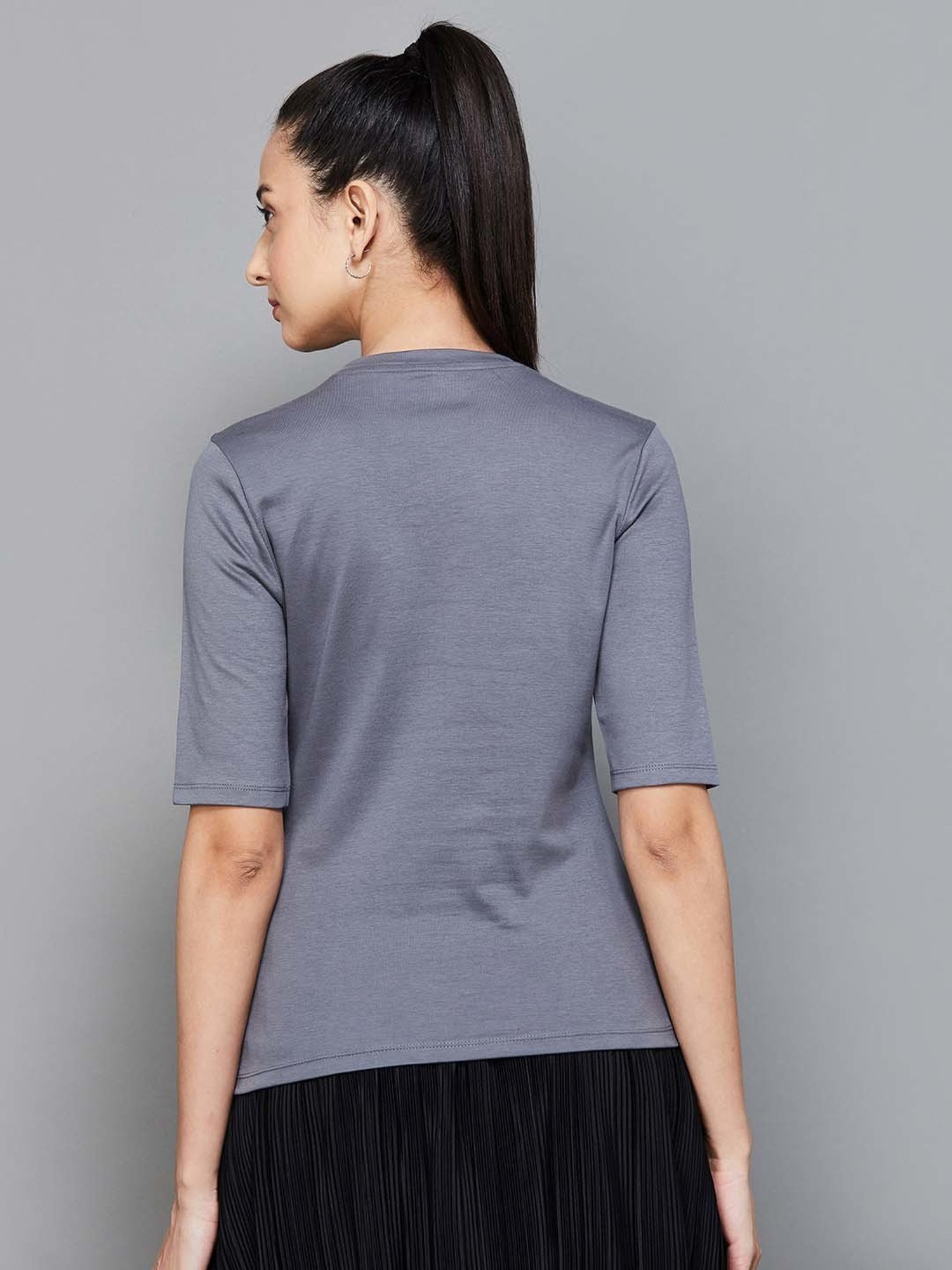 Code by Lifestyle Grey Cotton Regular Fit Top