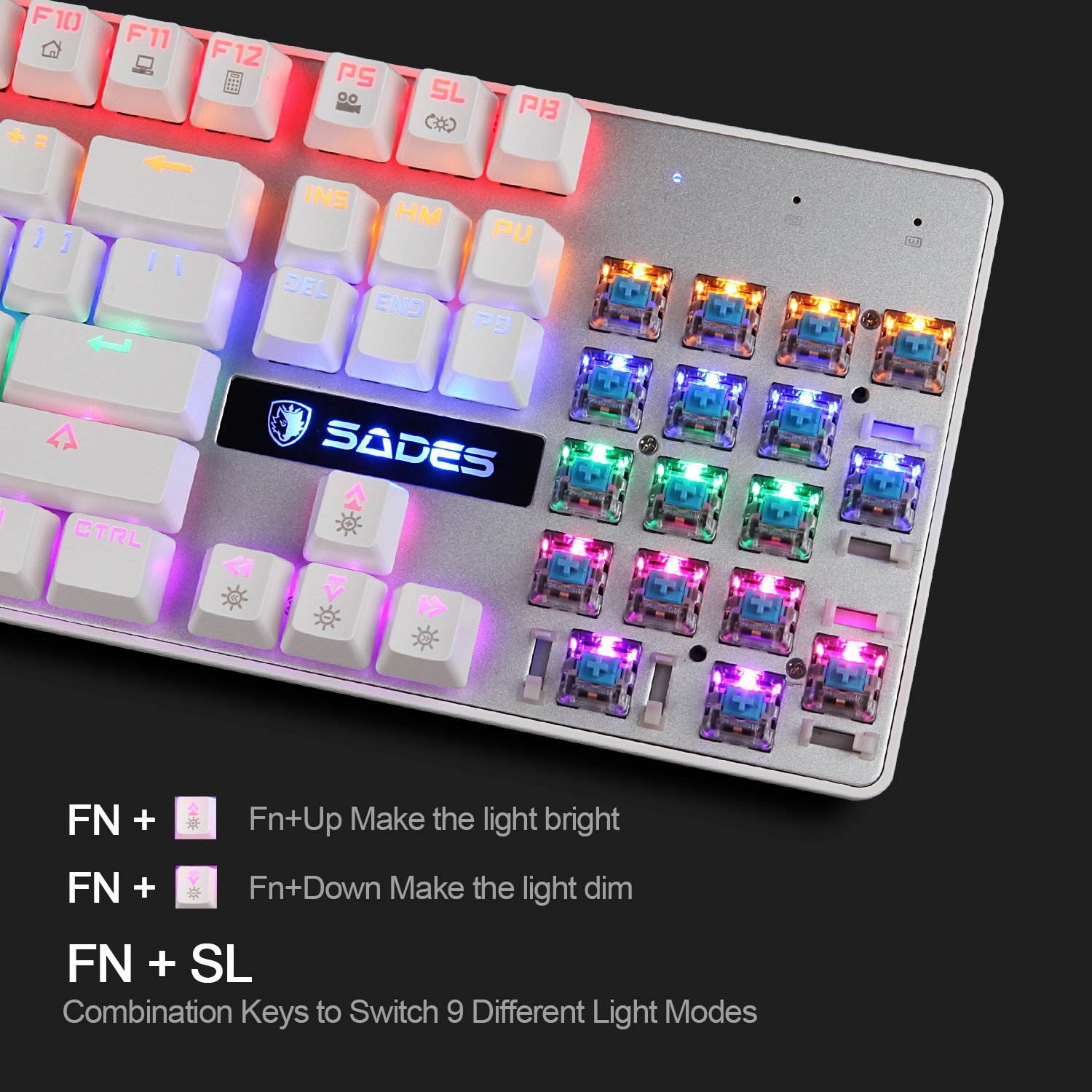 SADES K10 Multi-color LED Backlit Wired USB Mechanical Gaming Keyboard with Blue Switches