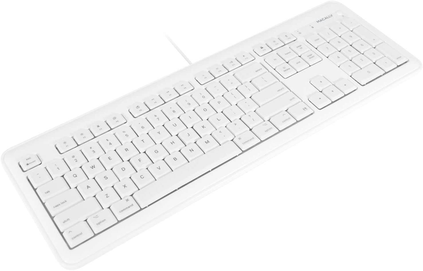 Macally Full Size USB Wired Computer Keyboard with Built-In 2-Port USB Hub - Perfect for your Mouse & 16 Apple Shortcut Keys for Mac OS, Apple iMac, Mac Mini, Macbook Pro/Air (XKEYHUB) , White