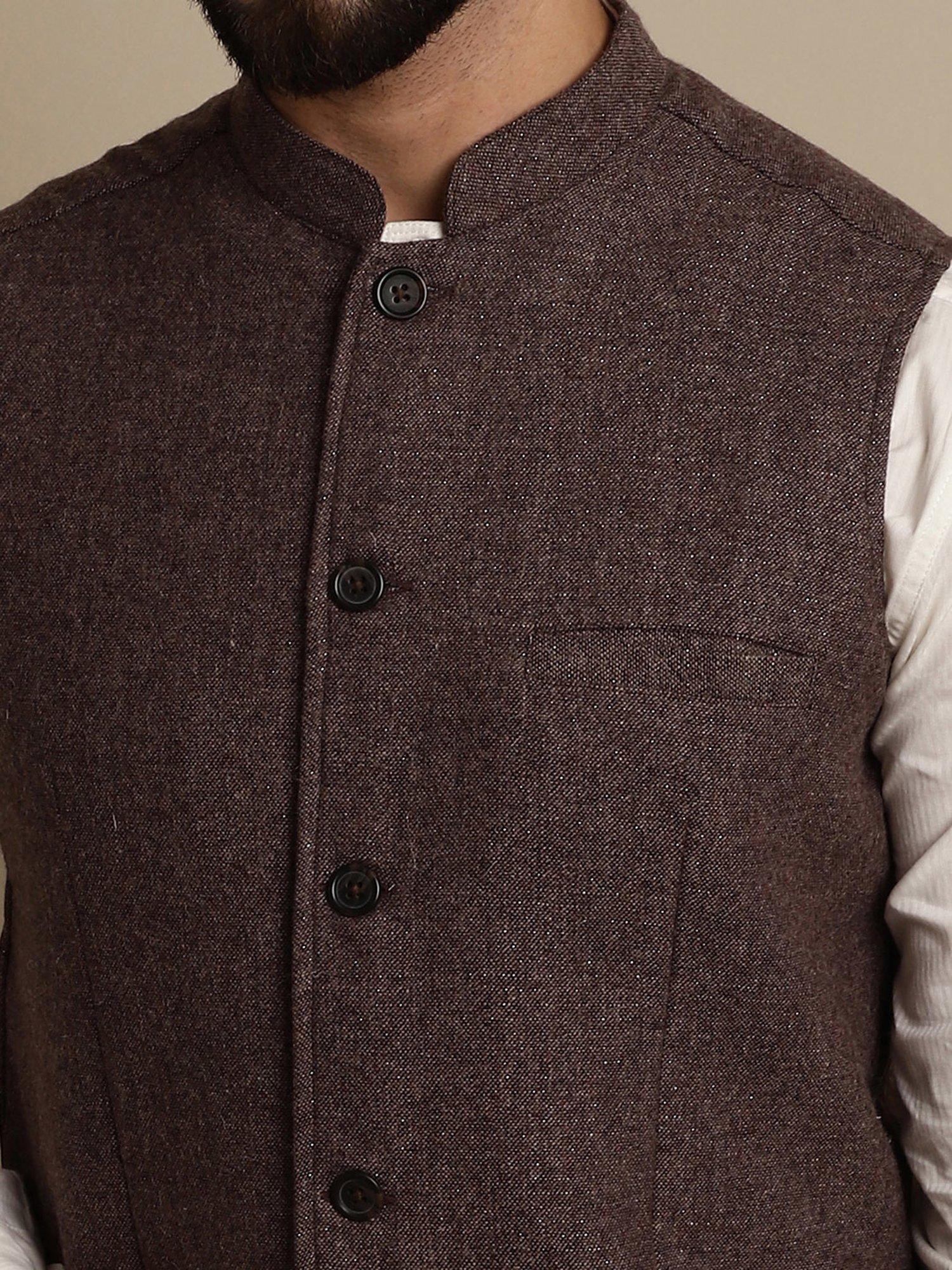 Even Brown Regular Fit Mandarin Collar Nehru Jacket