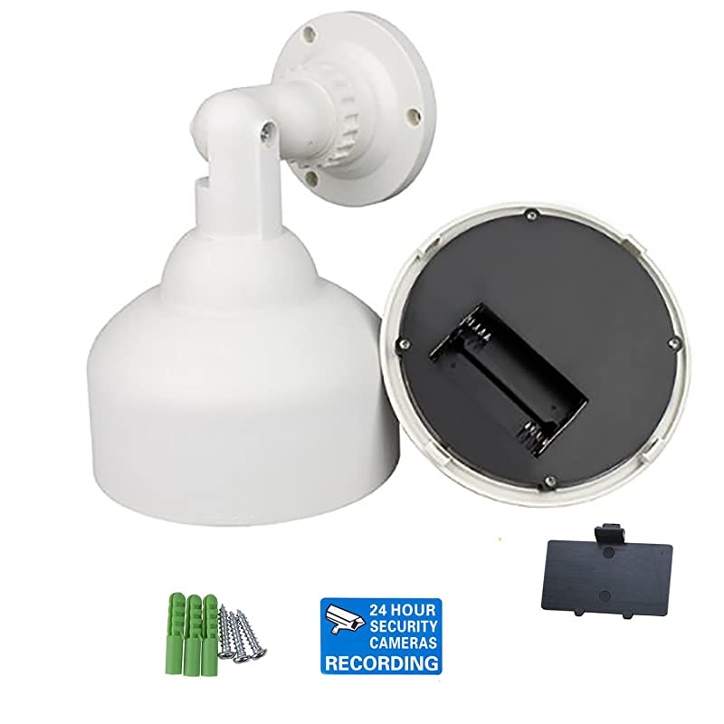 Dummy Fake Security Dome Camera with 1 Flashing Red LED Light and Security Alert Sticker Decal Indoor Outdoor Use DOW1 White