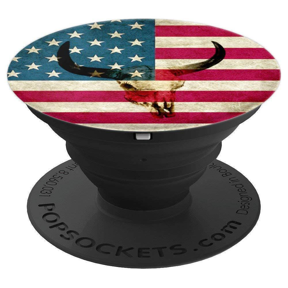 Pop Socket American Flag Hunting Deer Skull Design - PopSockets Grip and Stand for Phones and Tablets