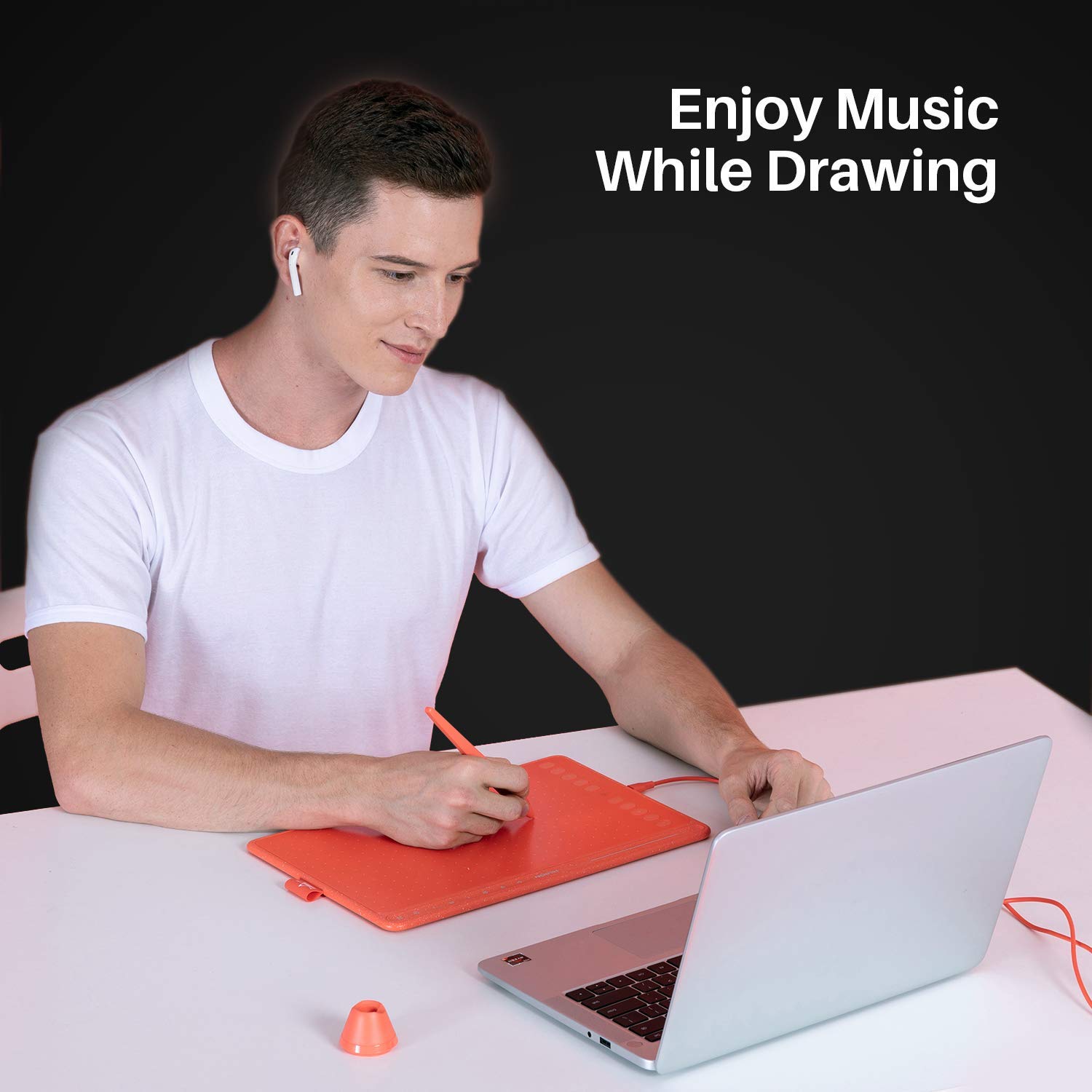 Huion HS611 Graphics Drawing Tablet 10X6 inch Pen Tablet with 8192 Levels Battery-Free Pen, 8 Multimedia Keys and 10 Programmable Press Keys, One Touch Bar