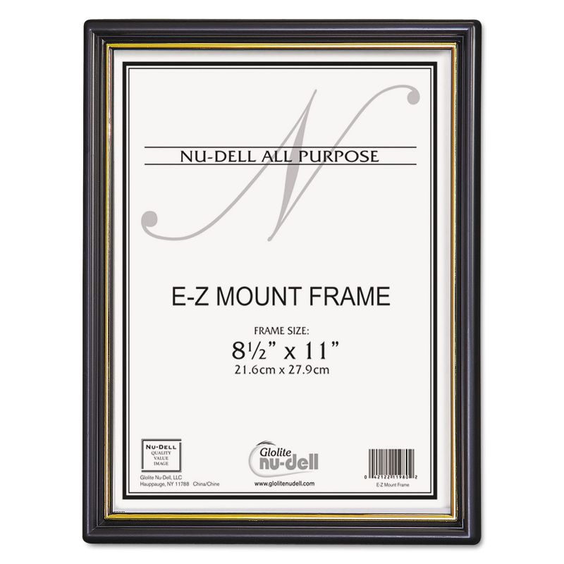 Nudell EZ Mount Document Frame w/Trim Accent Plastic 8-1/2 x 11 Black/Gold 18/CT 11818