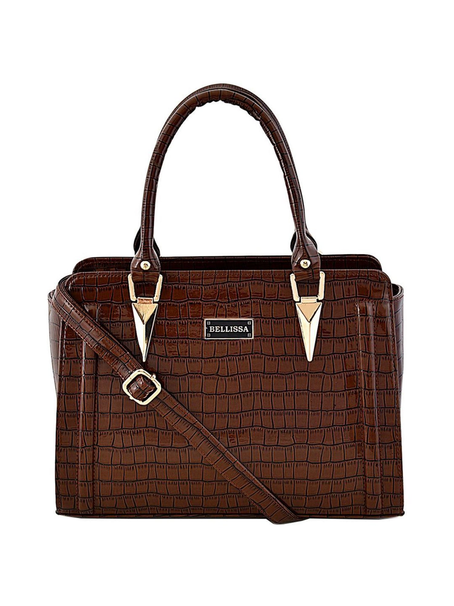 Bellissa Brown Textured Medium Premium Handbag