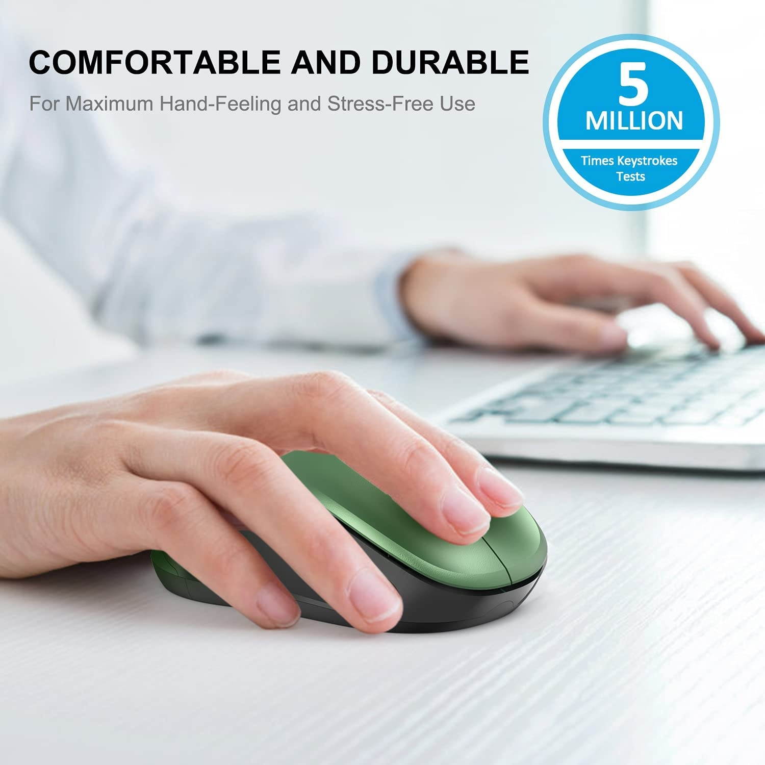 WisFox 2.4G Wireless Mouse for Laptop Ergonomic Computer Mouse with USB Receiver and 3 Adjustable Levels 6 Button Cordless Mouse Wireless Mice for Windows Mac PC Notebook (Metallic Green)