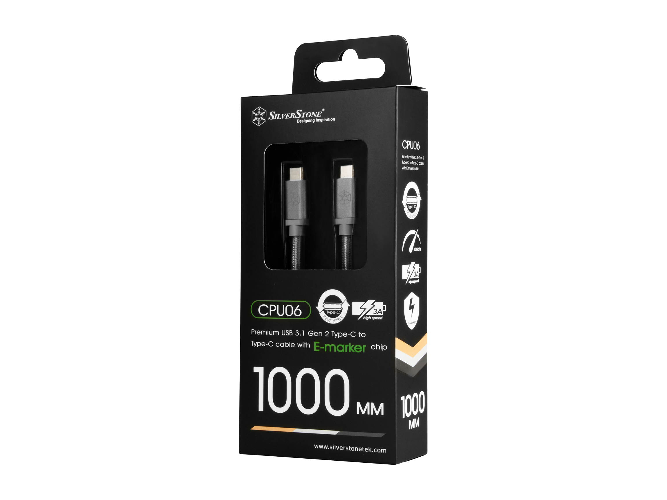 Silverstone CPU06C-1000 USB 3.1 Gen 2 Type-C to Type-C with E-marker IC and support PD function cable,1 meter, Nylon Braided