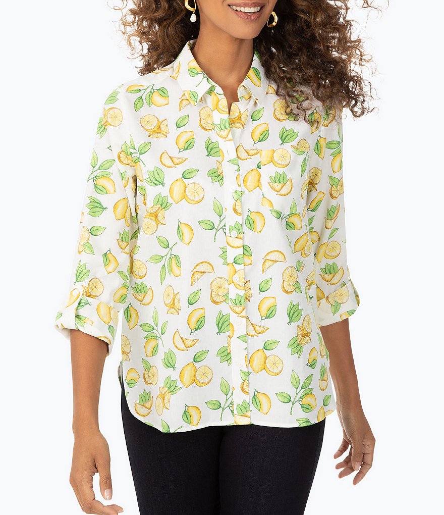 Foxcroft Lemon Love Print Non-Iron Sateen Button Front Shirt