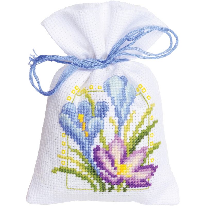Vervaco Sachet Bags Counted Cross Stitch Kit 3.25"X4.75"-Spring Flowers (18 Count) 3/Pkg