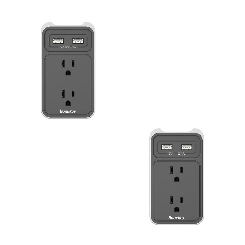 Huntkey 2 x SMC007 Surge Protecting Multiport Electrical 5-Foot Extension Cord Outlet Adapter Cube with 4 AC Plugs & 3 USB Ports, White/Grey (2 Pack)