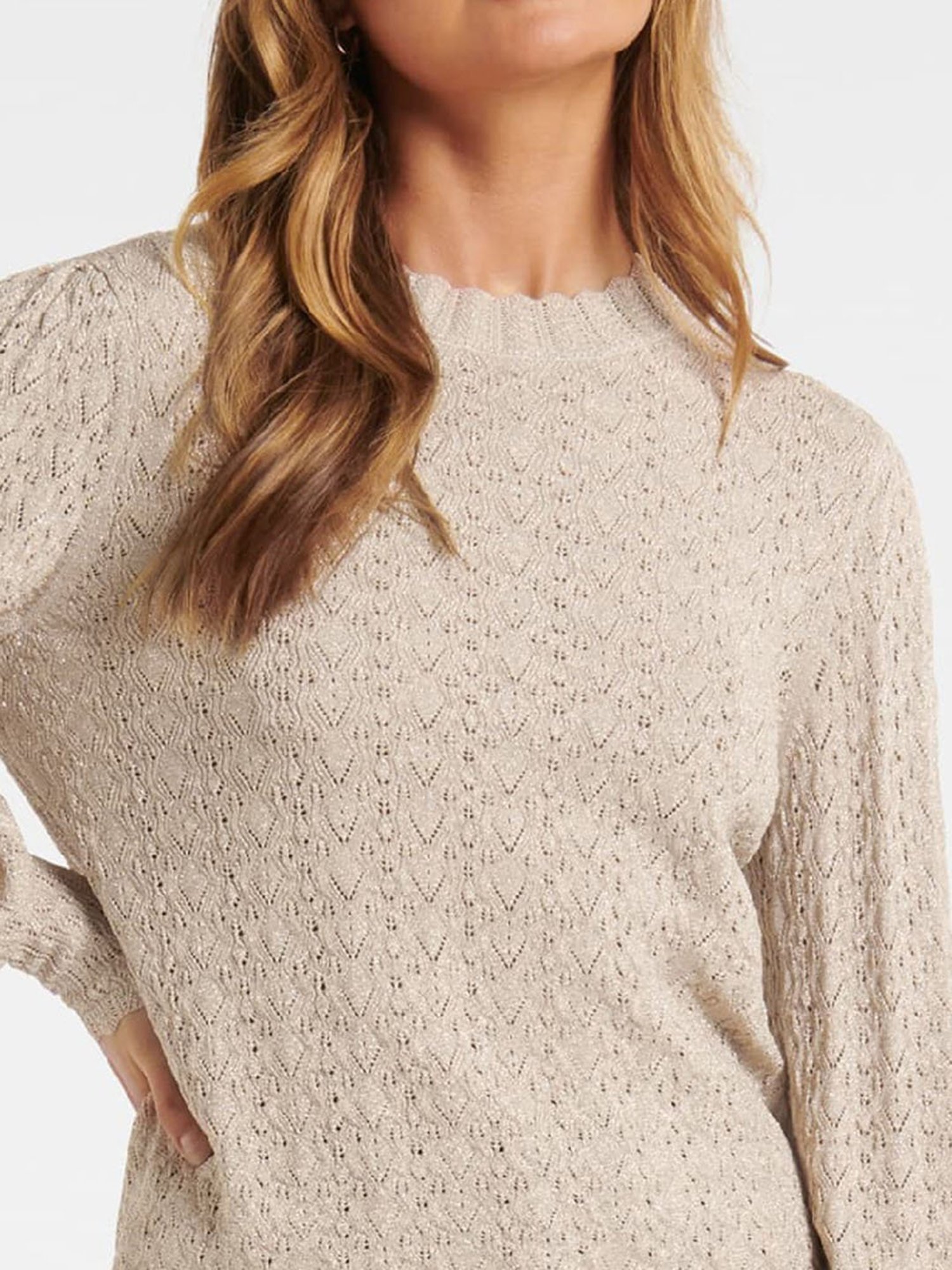 Forever New Beige Self Design Sweater