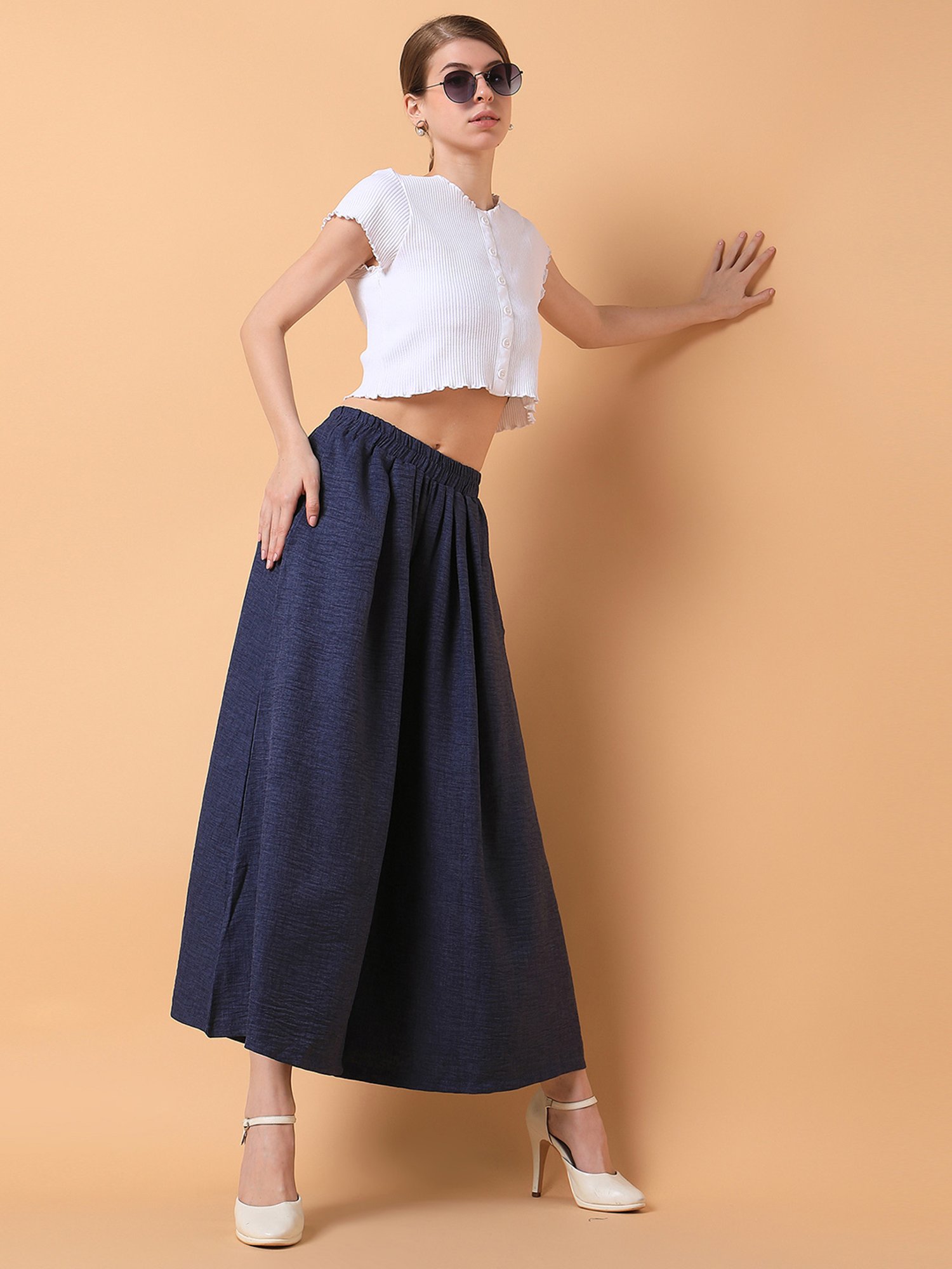 SHOWOFF Navy Relaxed Fit Mid Rise Trousers