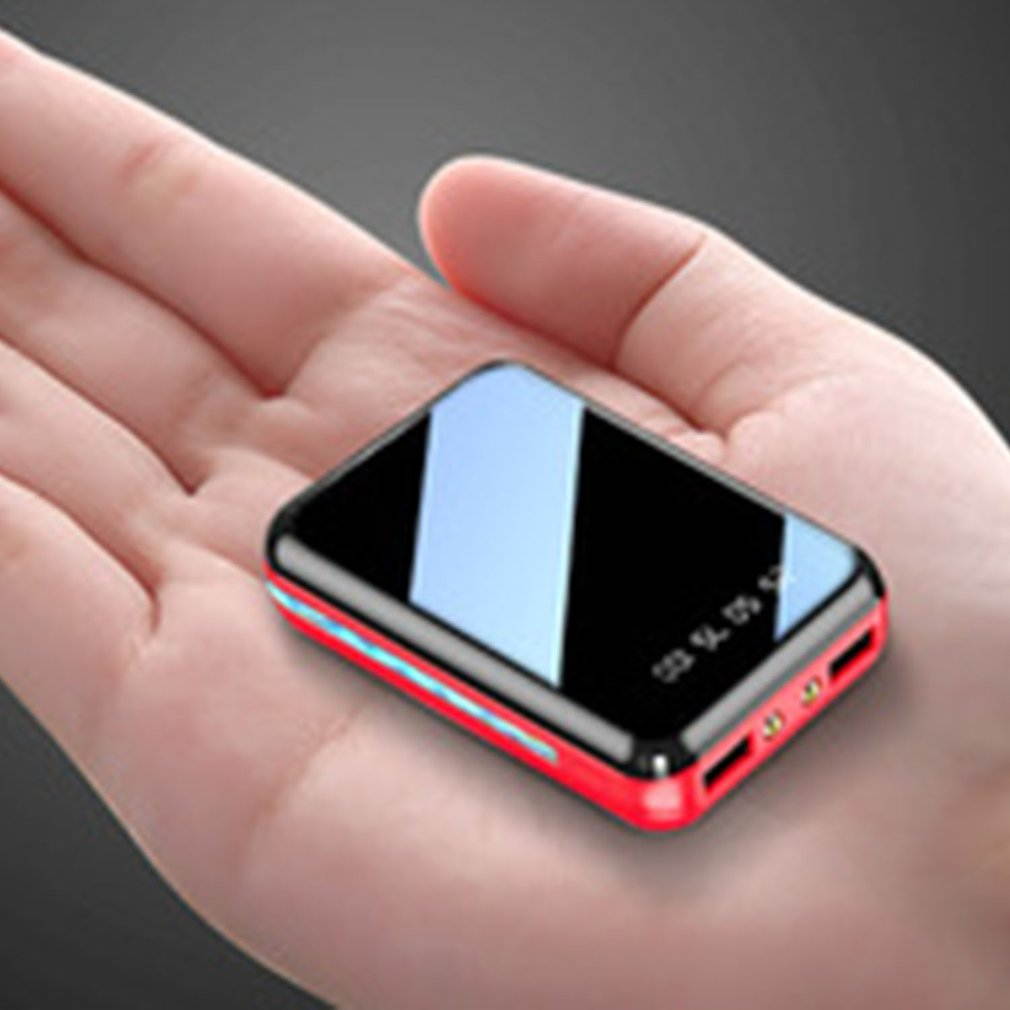 20000mAh Portable Mini Power Bank Mirror Screen Digital Display Power Bank External Battery Pack Power Bank,94*63*24mm,red
