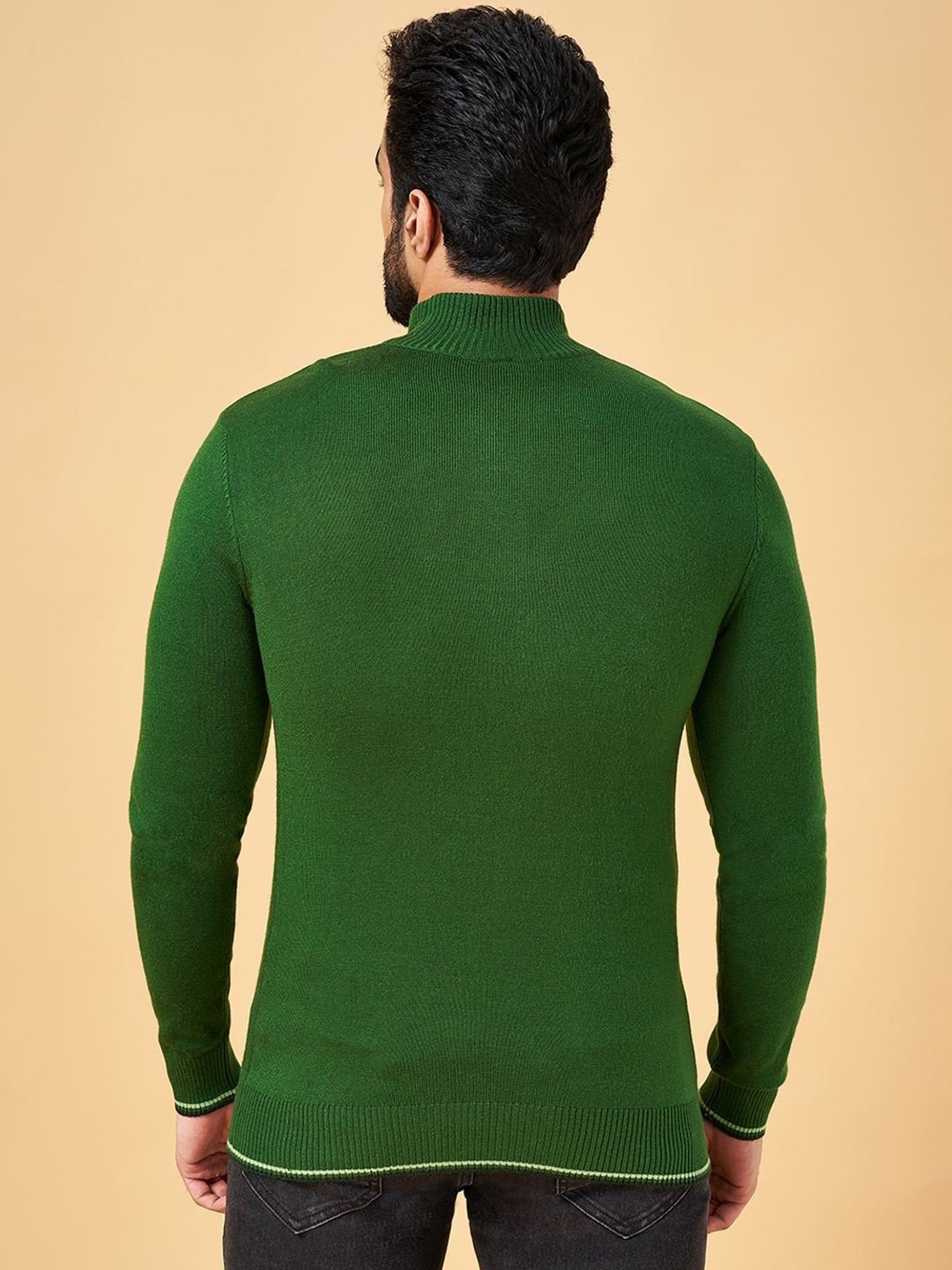 YU by Pantaloons Green Regular Fit Striped Sweater