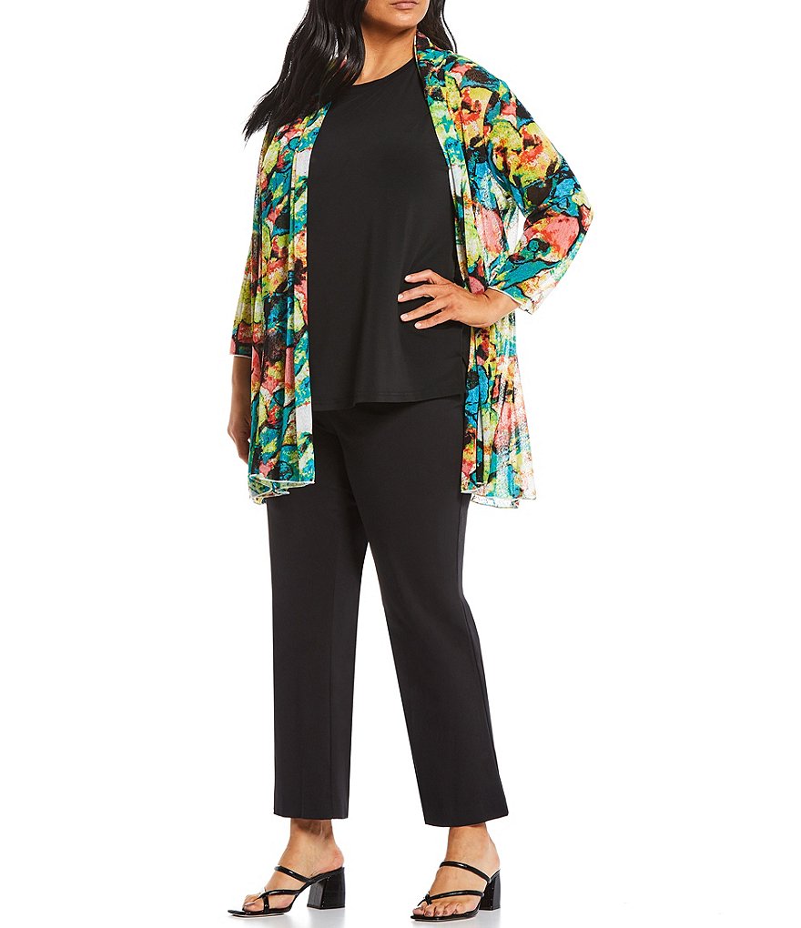 Ali Miles Plus Size 3/4 Sleeve Printed Onionskin Jacket