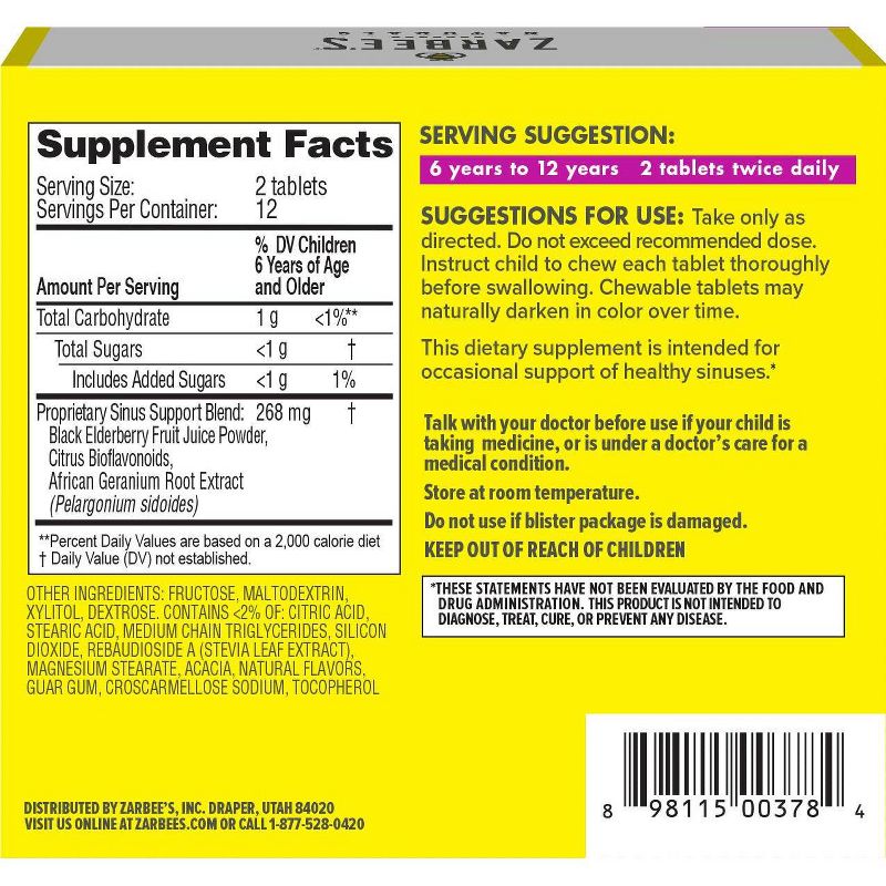 Zarbee's Naturals Children's Chewable Sinus & Respiratory Support - Natural Berry Flavor - 24ct
