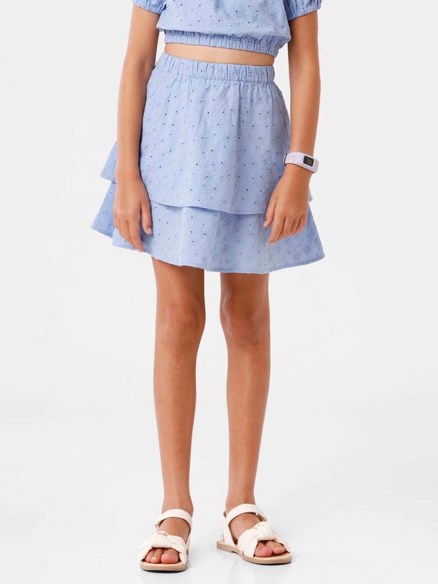 Kate & Oscar Kids Blue Embroidered Skirt