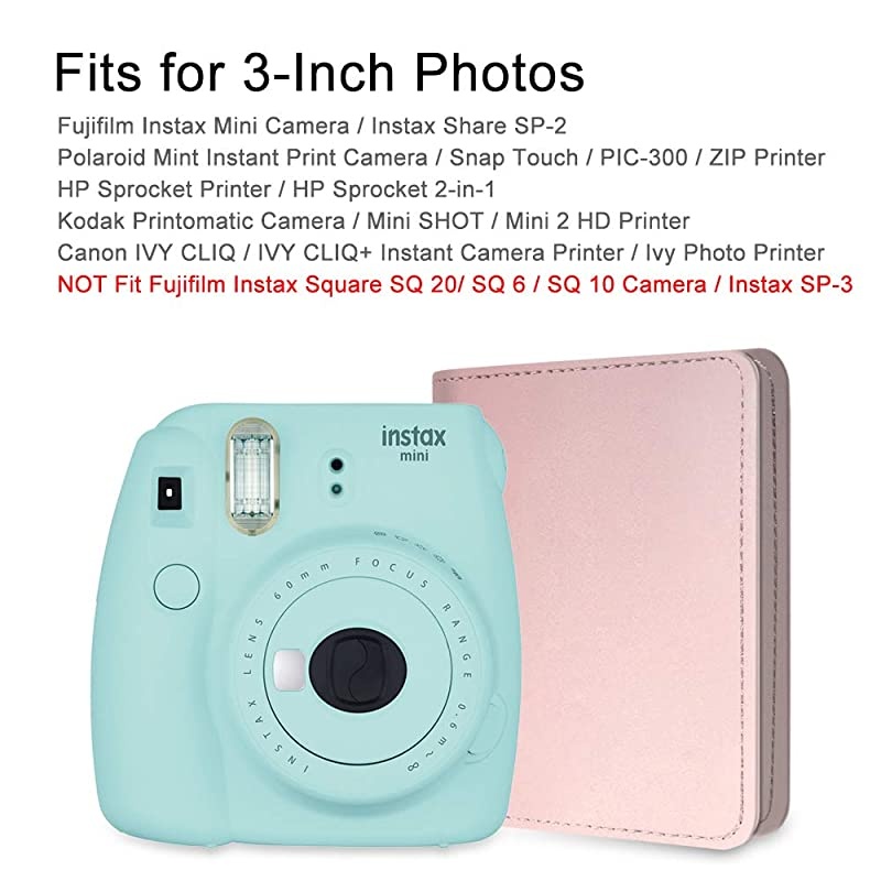 Mini Photo Album for 3Inch Film 104 Pockets Album for Fujifilm Instax Mini 11Mini 9Mini Link PrinterMini LiPlay Canon Ivy CLIQ Polaroid Kodak Instant Print Camera Rose Gold