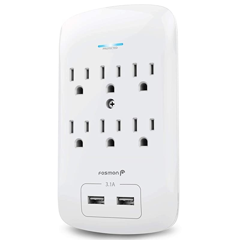 6 Outlet Surge Protector 1200 Joules with 2 USB Ports Charger 31A Multi Plug Outlet Extender 1875 Watt 3Prong Grounded Wall Tap Adapter