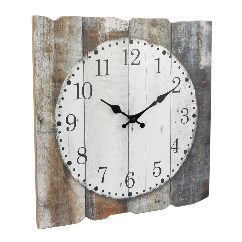 15.7" x 15.7" Rustic Wooden Wall Clock White/Brown - Stonebriar Collection