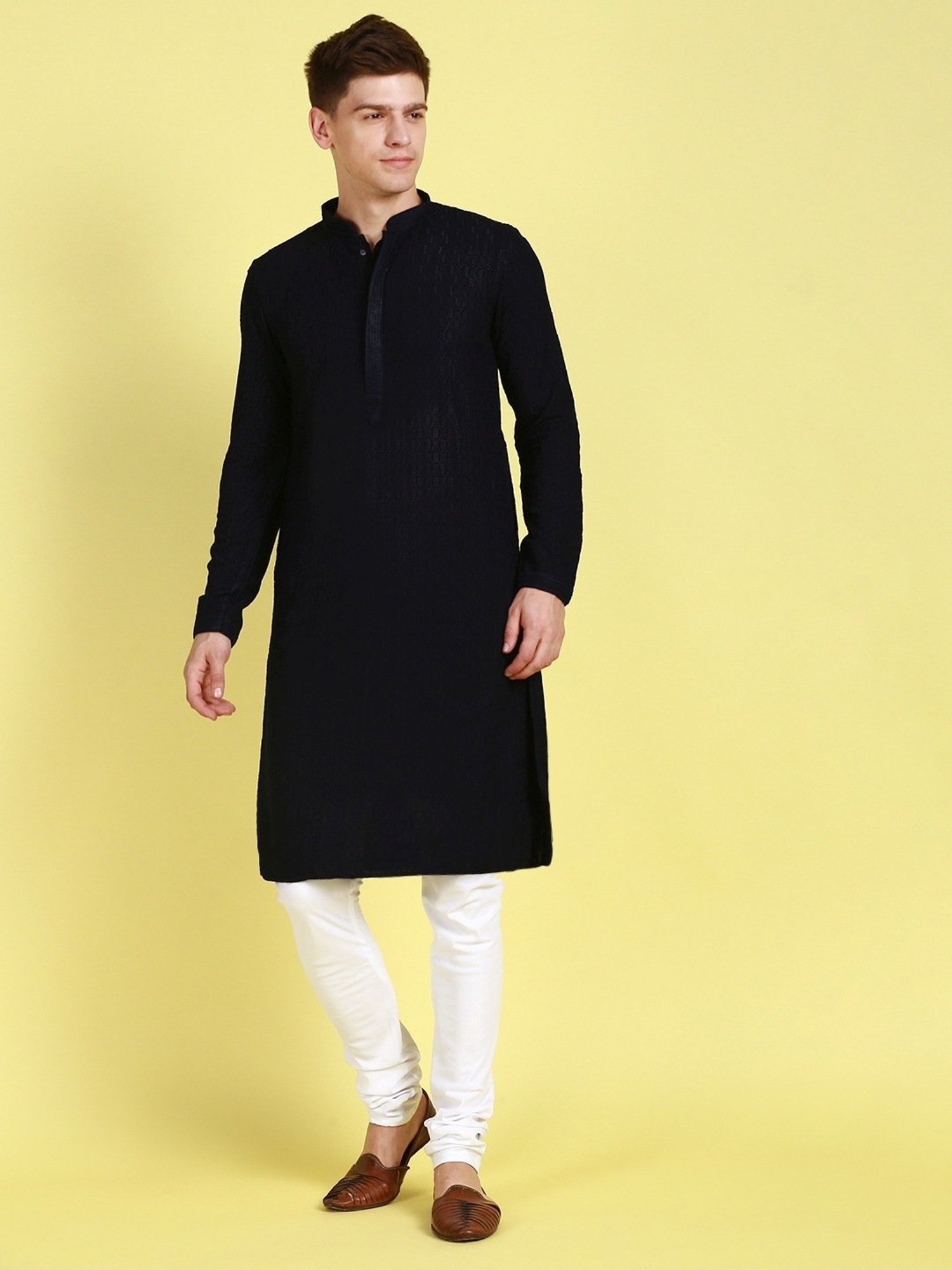 Sanwara Deep Blue Cotton Regular Fit Embroidered Kurta Bottom Set