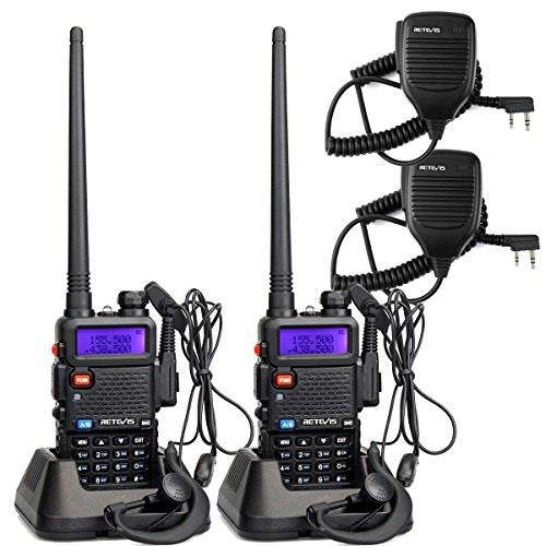 Retevis RT-5R 2 Way Radio 5W 128CH UHF/VHF 136-174/400-520 MHz Dual Band Dual Standby DTMF/CTCSS/DCS FM Transceiver with Earpiece Ham Amateur Radio Walkie Talkie (2 Pack) and Speaker Mic (2 Pack)