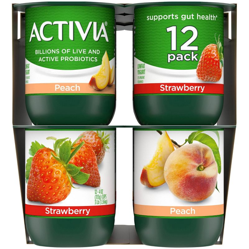 Dannon Activia Peach and Strawberry Probiotic Yogurt - 12pk/4oz cups