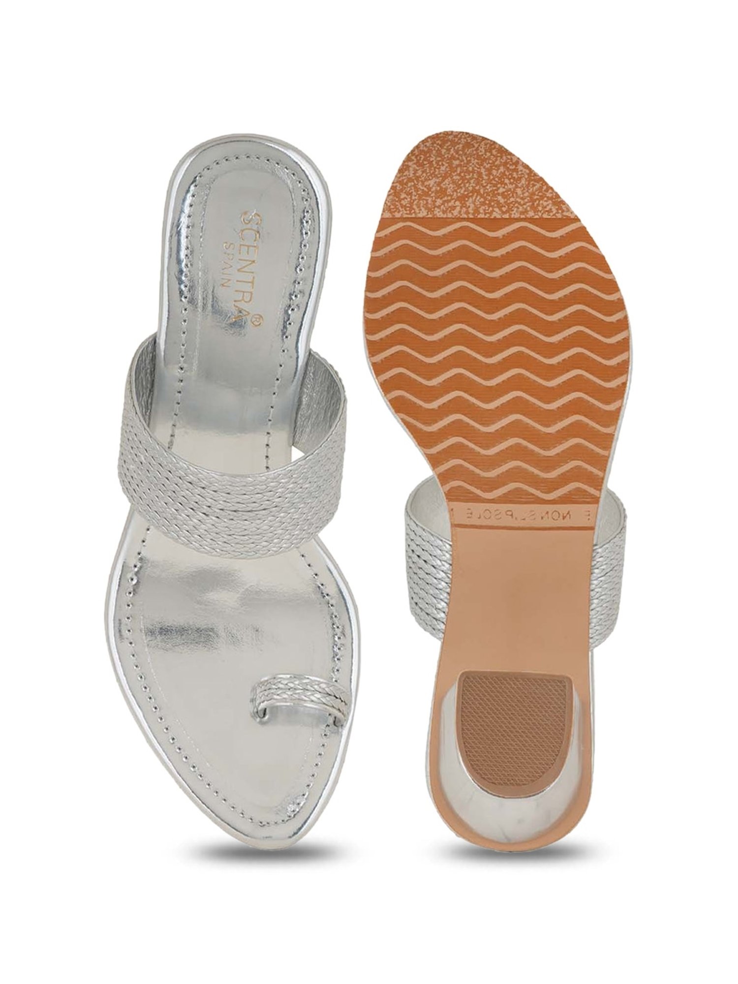 Scentra Women's Silver Toe Ring Sandals