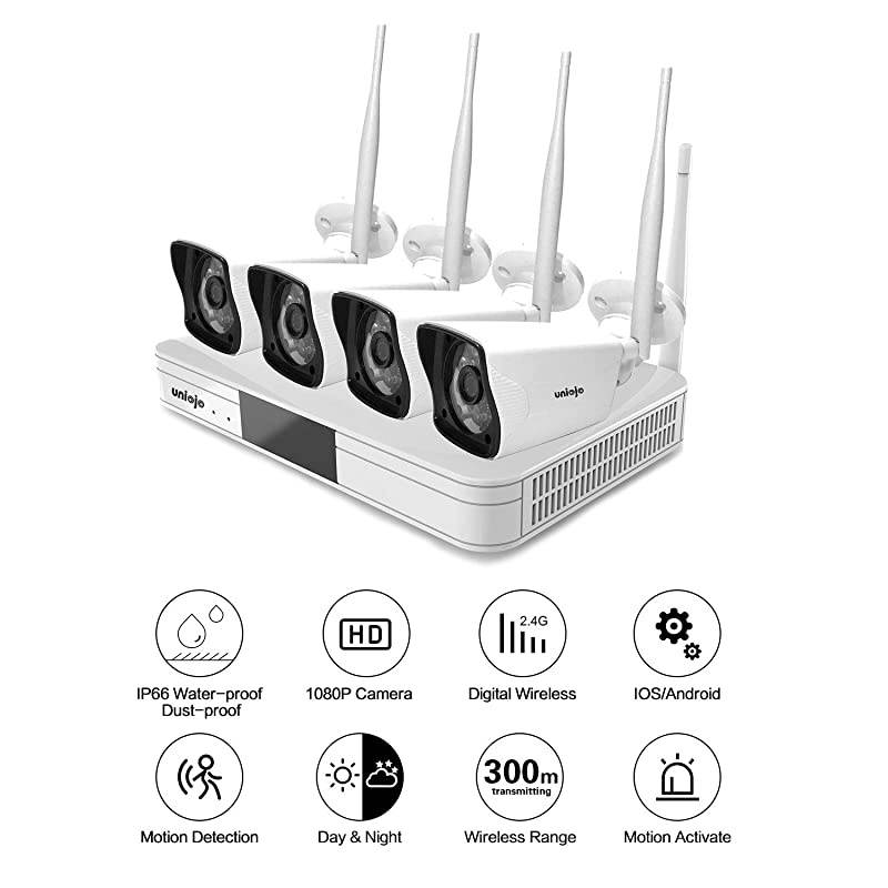 Wireless Security Camera System (4Pcs),  2.0MP 1080P Waterproof IP66 Indoor Outdoor Home Surveillance IP Camera CCTV NVR Recorder(1T Hard Drive), Night Vision, Motion Detection