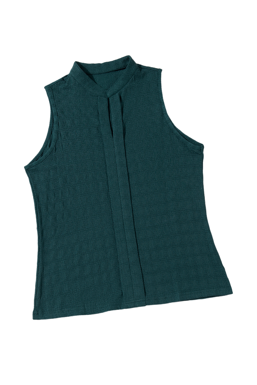 Sea Green Textured Split V Neck Sleeveless Shirt