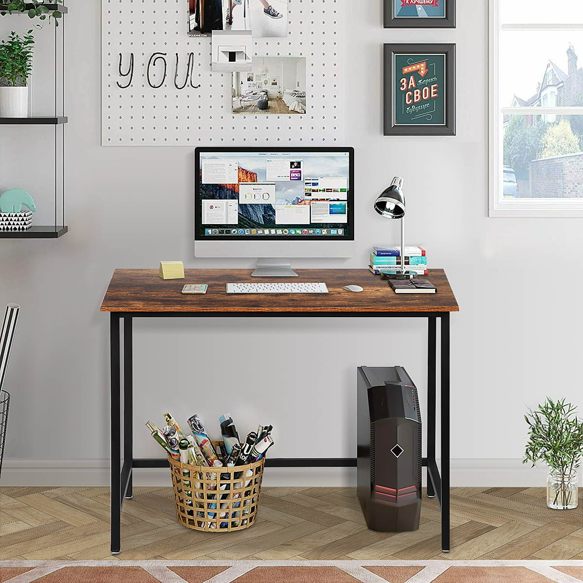 39.4" Industrial Rustic Computer Desk PC Laptop Gaming Table Home Office Workstation