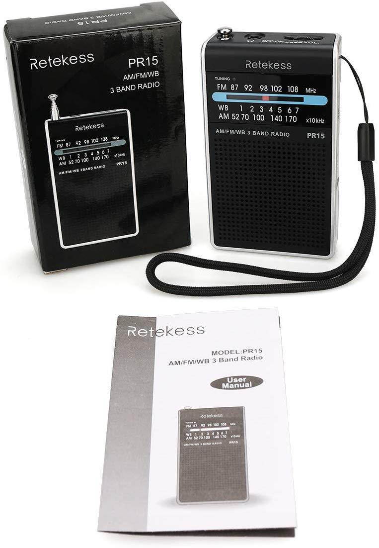 Retekess PR15 Weather Radio NOAA Emergency Radio with AM FM Transistor Analog Radio Support Headphone Jack 2AAA Battery Hand Strap (Silver Black)