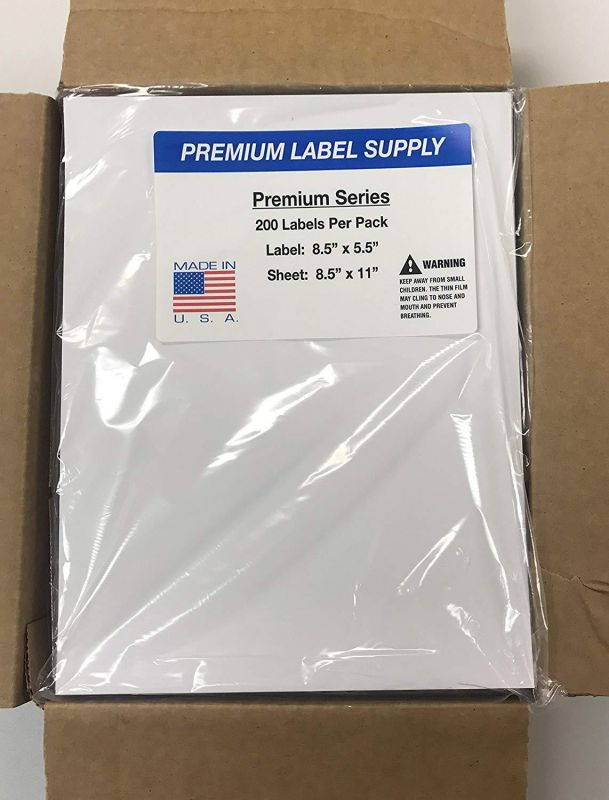Premium Label Supply 8.5 " x 5.5" Half Sheet Self Adhesive Shipping Labels for Laser or Inkjet Printer (1000 labels)