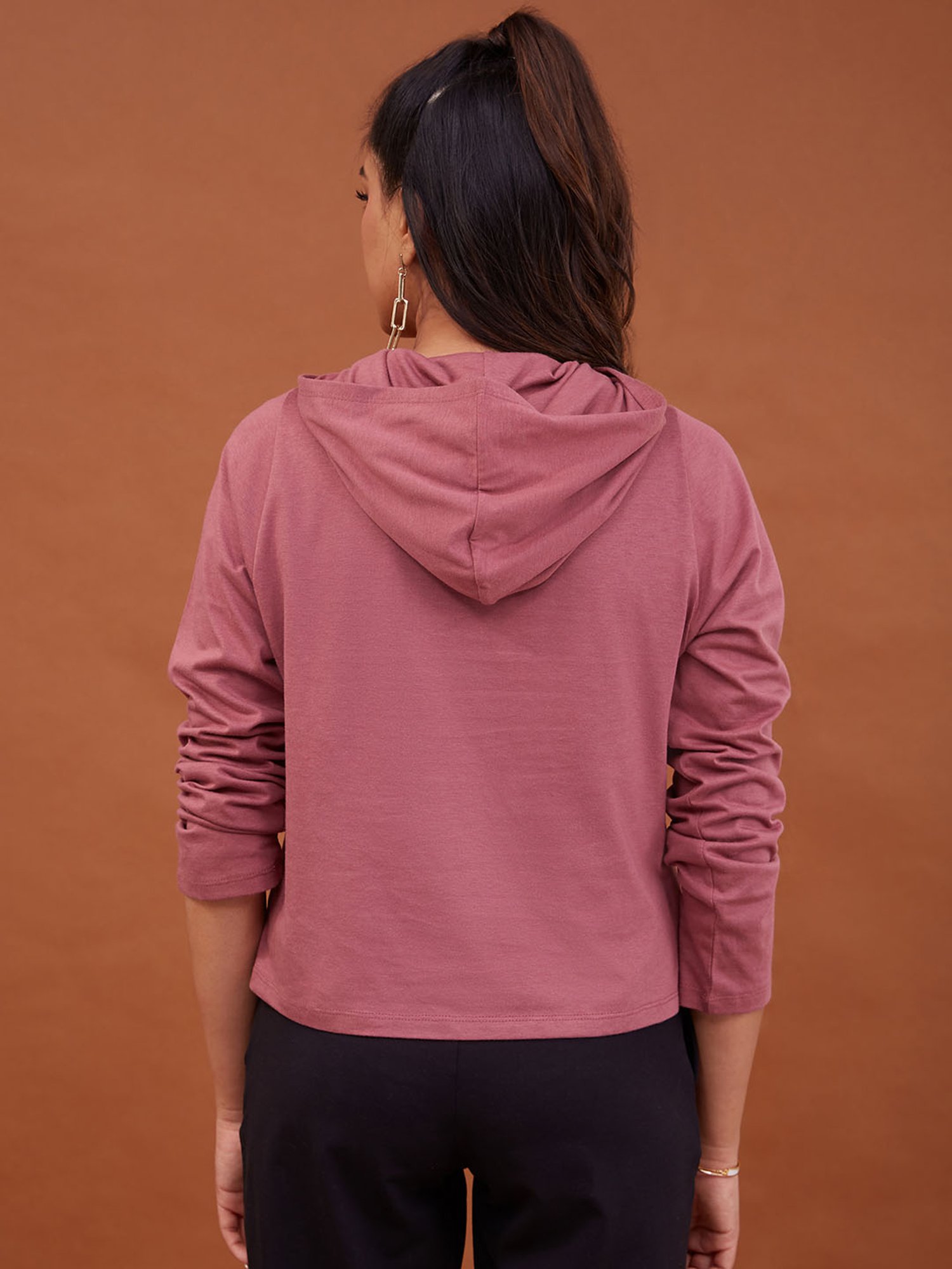 Nykd Essential Cotton Modal Full Sleeve Hoodie Top In Relaxed Fit