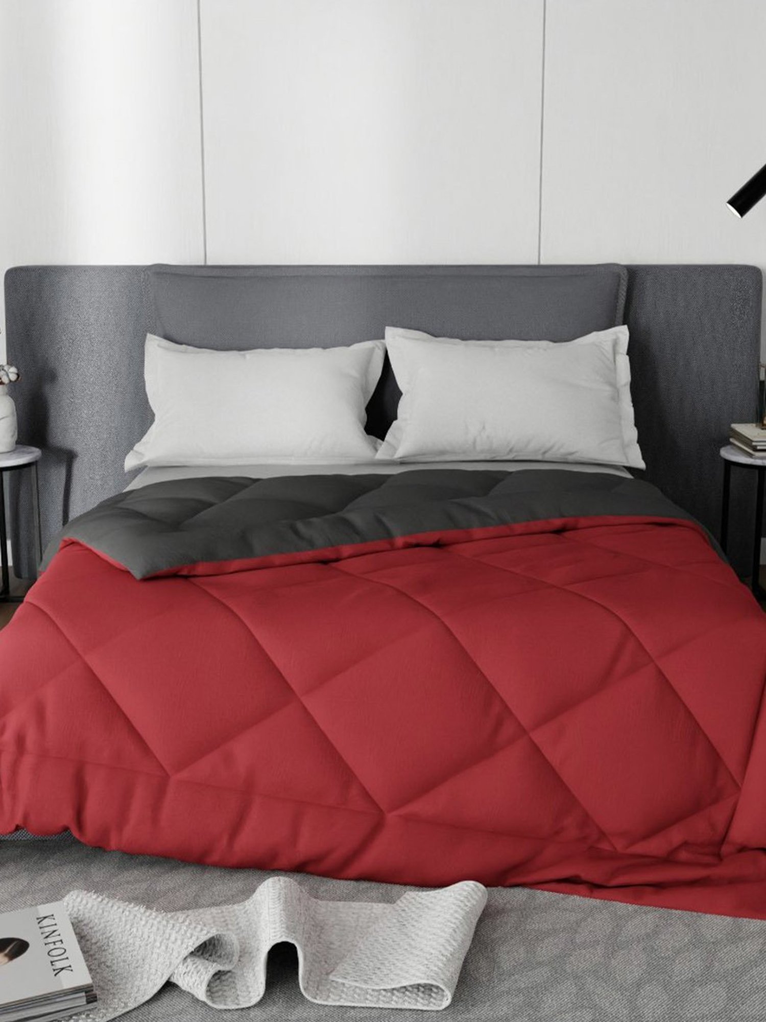 Stoa Paris Red & Grey Microfibre 200 GSM Double Reversible Comforter - Set of 1