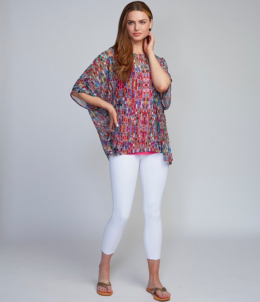 Ali Miles Abstract Print Chiffon Dolman Sleeve Poncho