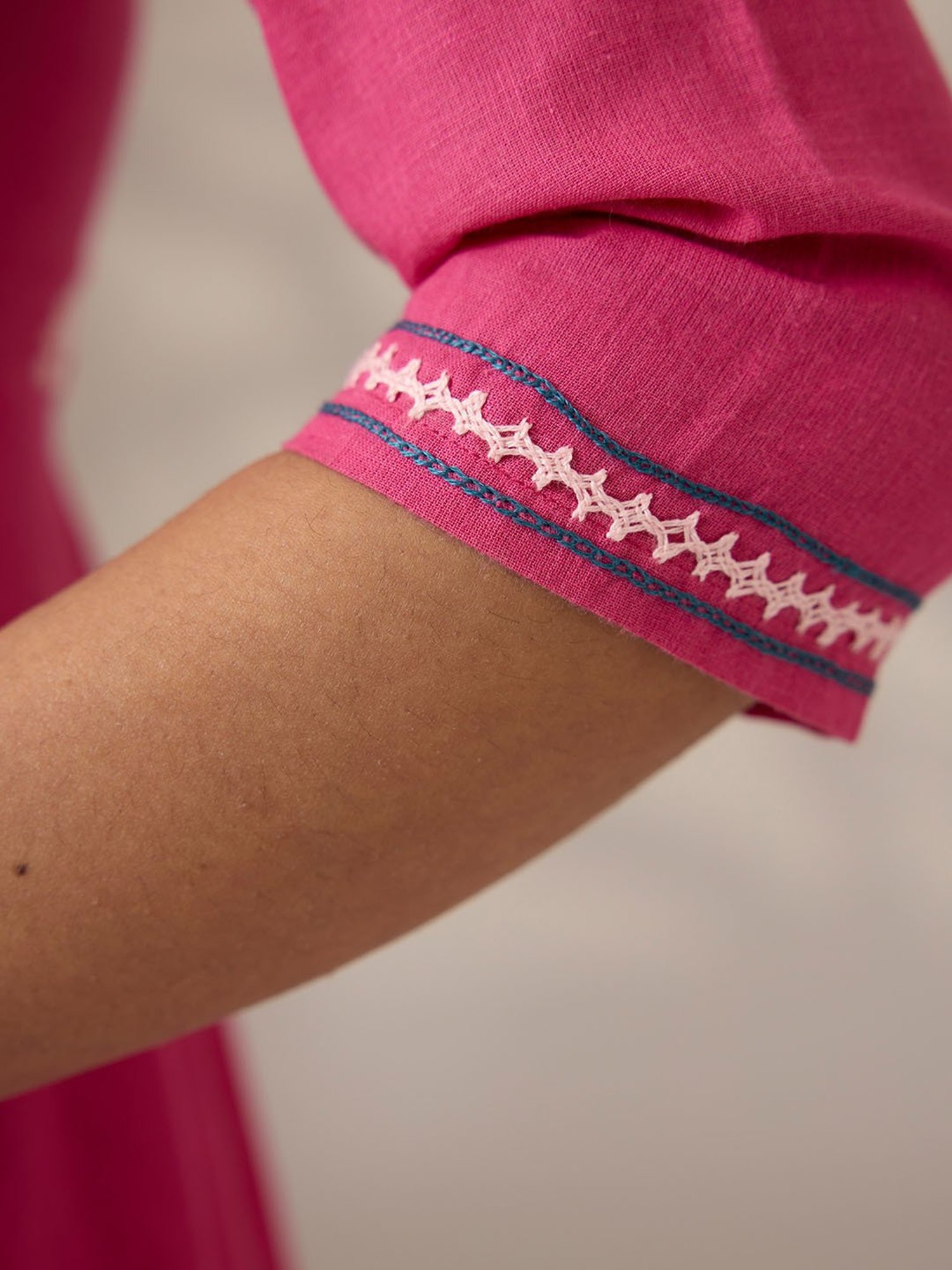 Okhai Pink Cotton Embroidered Ethnic Dress