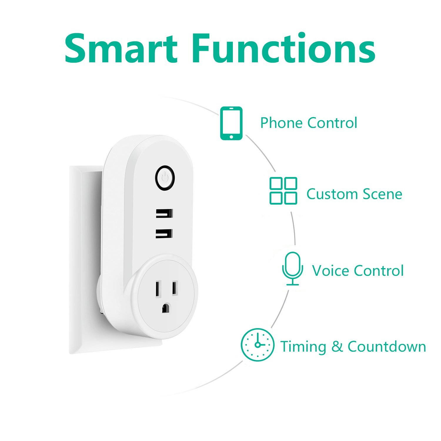 Smart Wifi Power Plug Socket with USB Switch Wireless Outlet APP/Voice Control Compatible with Amazon Alexa Echo Google Home